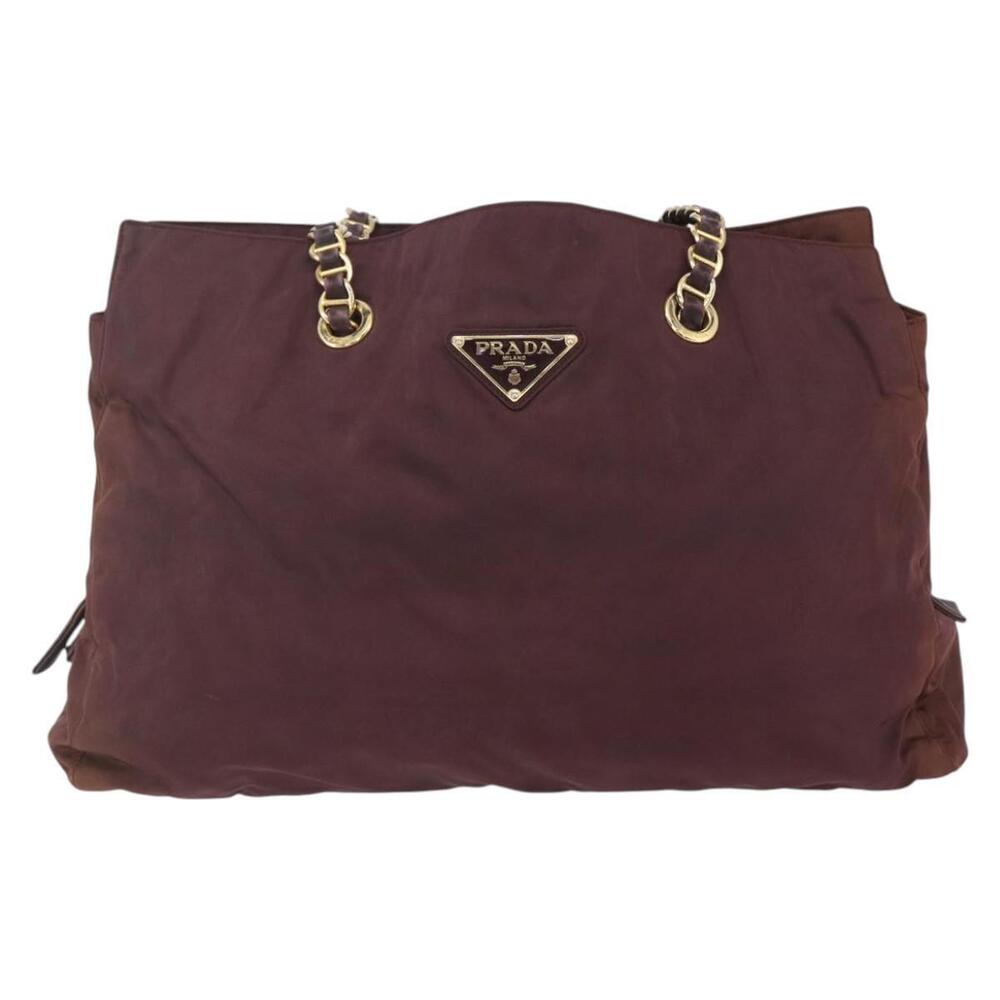 PRADA Chain Tote Bag Nylon Bordeaux Gold Auth ar13821 - Picture 13 of 16